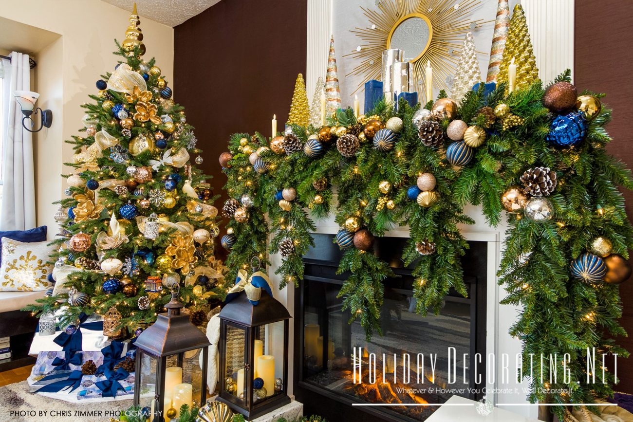 Navy Christmas Tree & Fireplace Decor