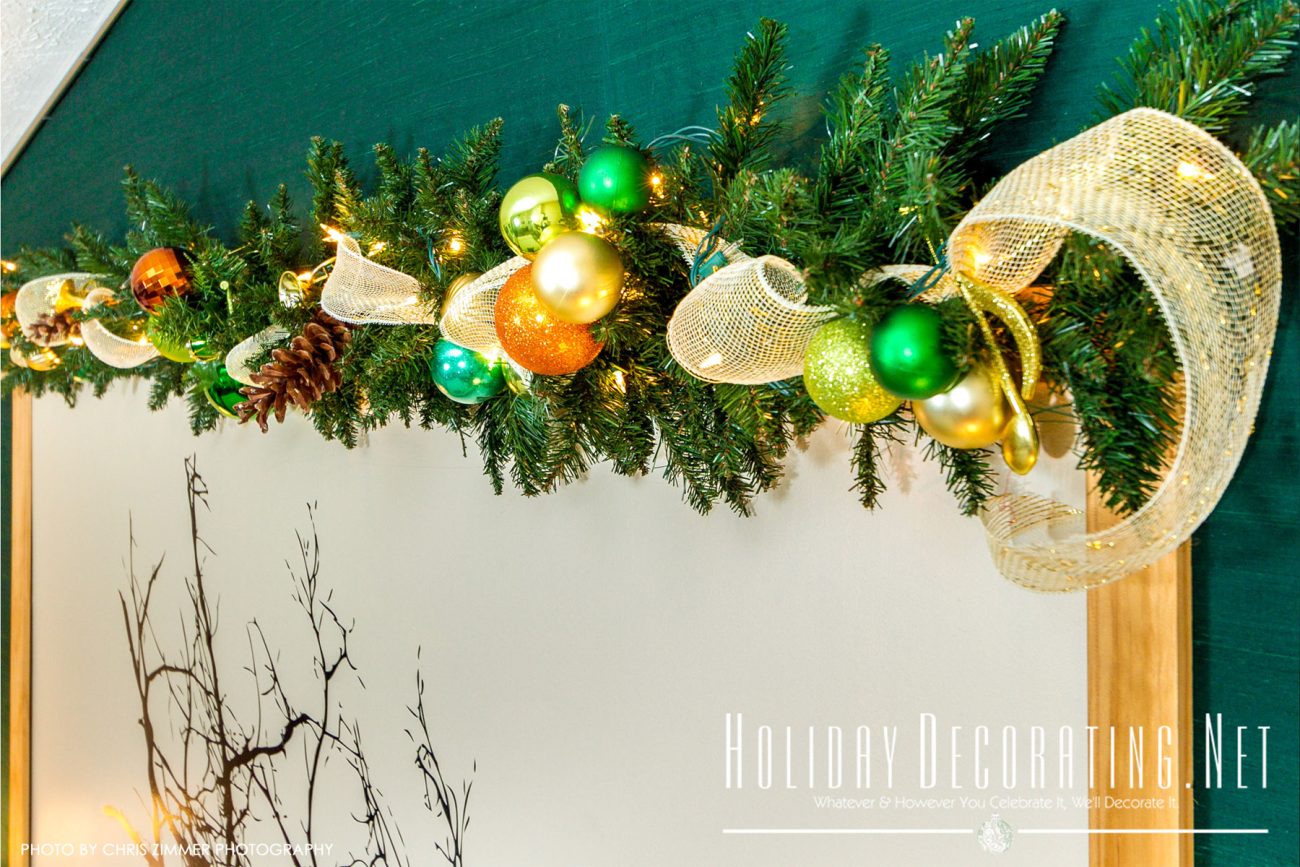 Bedroom Headboard Decorated In Shades Of Green For Christmas