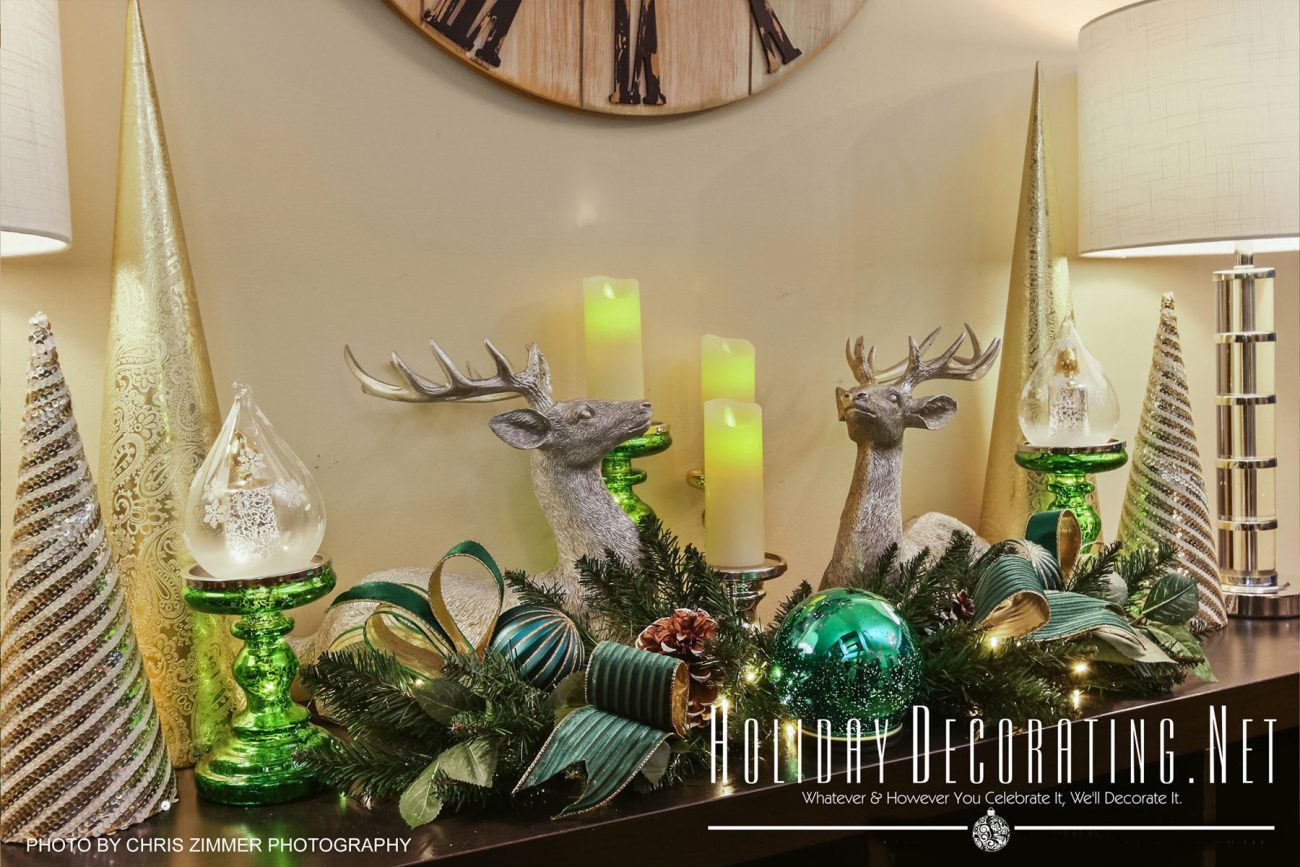 Christmas Side Table Decor With Deer & Cone Trees